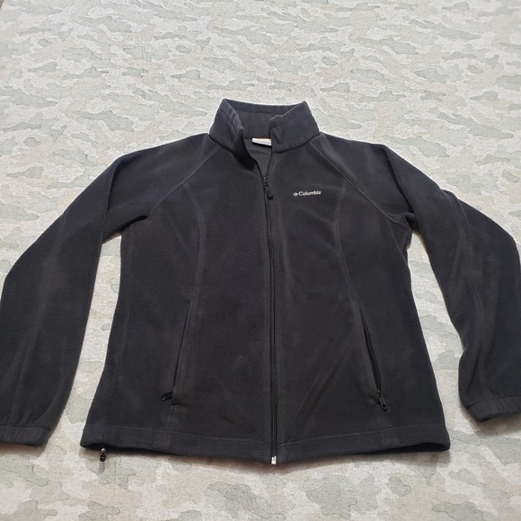Columbia Fleece Jacket Mens Black Full Zip Mock Neck Outdoors - Picture 1 of 10